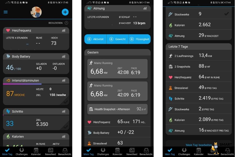 Data is displayed on the Garmin Connect app.